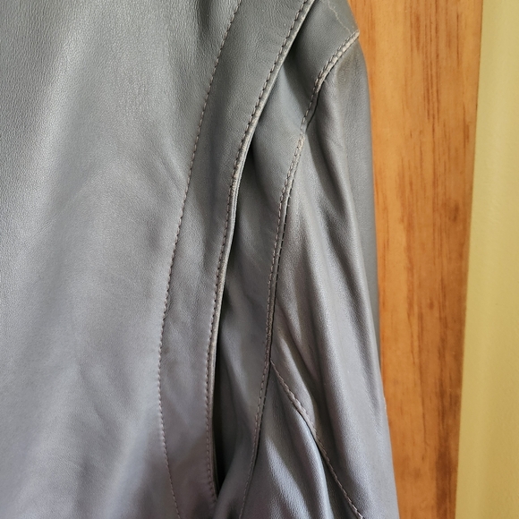 XXL Gray Vintage Leather 90s Coat Jacket - Picture 6 of 9